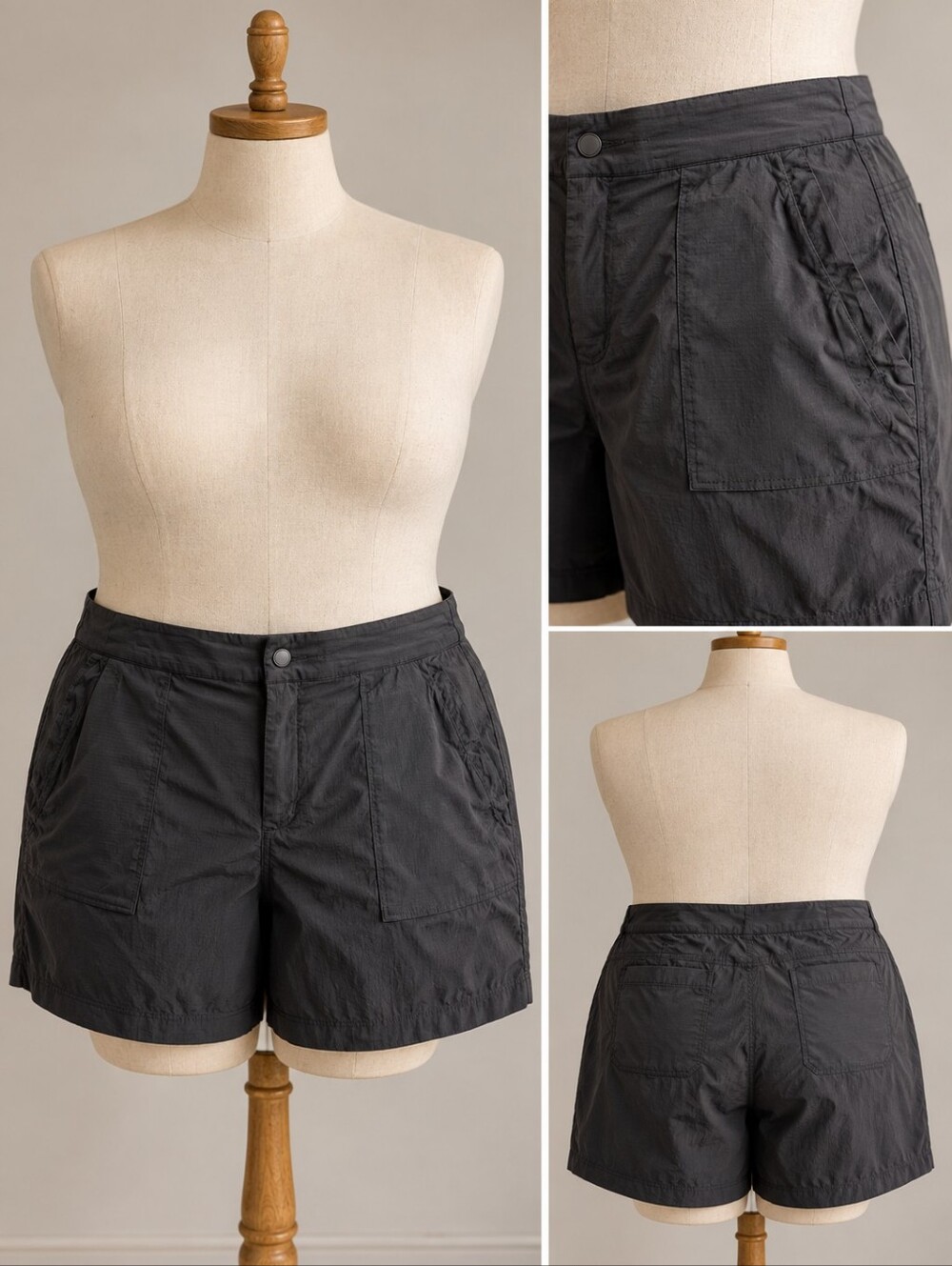 Athleta Black Utility Travel Shorts 18 Nylon Stretch Hiking Casual